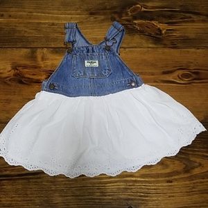 Oshkosh blue Jean dress with white ruffle bottom.